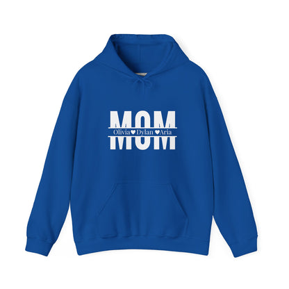 Customizable Mom Sweatshirt with kids name - Heavy Blend™ Hooded Sweatshirt