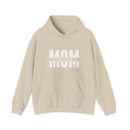Customizable Mom Sweatshirt with kids name - Heavy Blend™ Hooded Sweatshirt