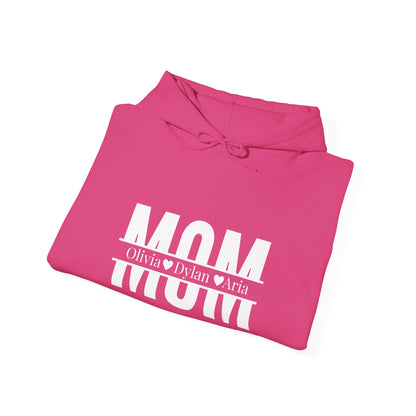 Customizable Mom Sweatshirt with kids name - Heavy Blend™ Hooded Sweatshirt
