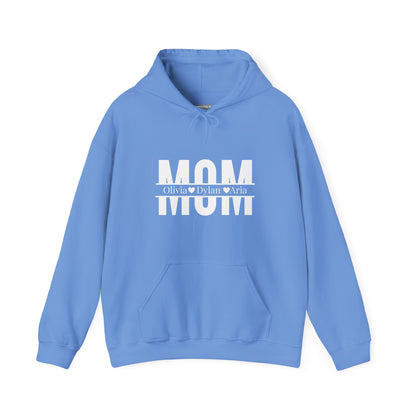 Customizable Mom Sweatshirt with kids name - Heavy Blend™ Hooded Sweatshirt
