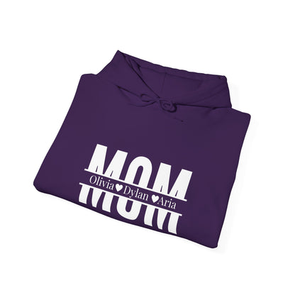 Customizable Mom Sweatshirt with kids name - Heavy Blend™ Hooded Sweatshirt