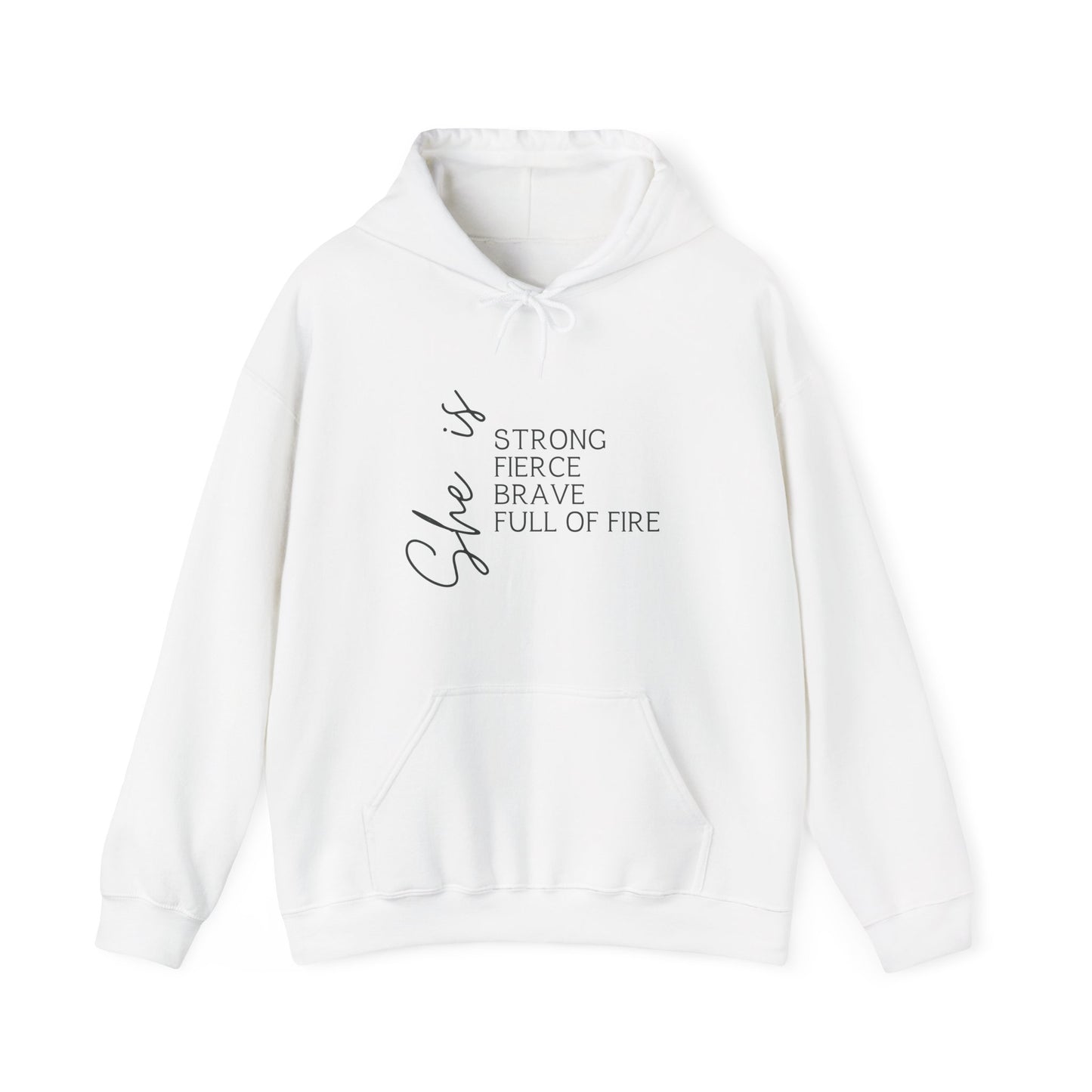 "She is Strong, Fierce, Brave, Full of Fire" - Unisex Heavy Blend™ Hooded Sweatshirt
